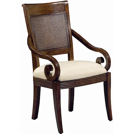 Cane Back Arm Chair with Fabric Seat